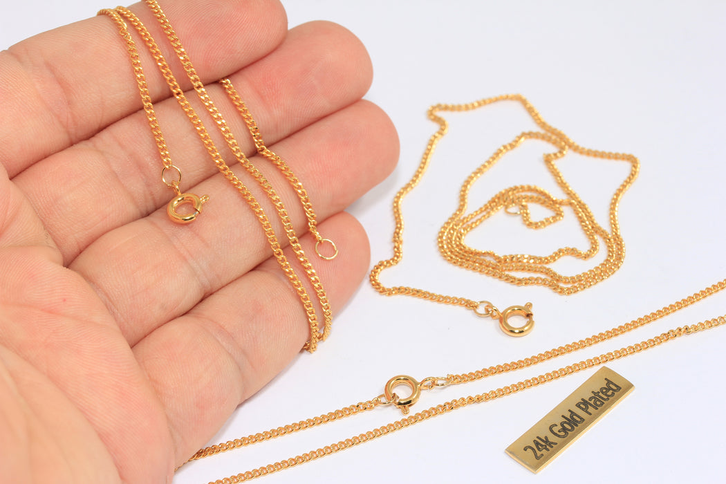 Collana con maglie a barbazzale in oro lucido 24k da 1,3 mm, piccola collana con maglie a barbazzale sfaccettato