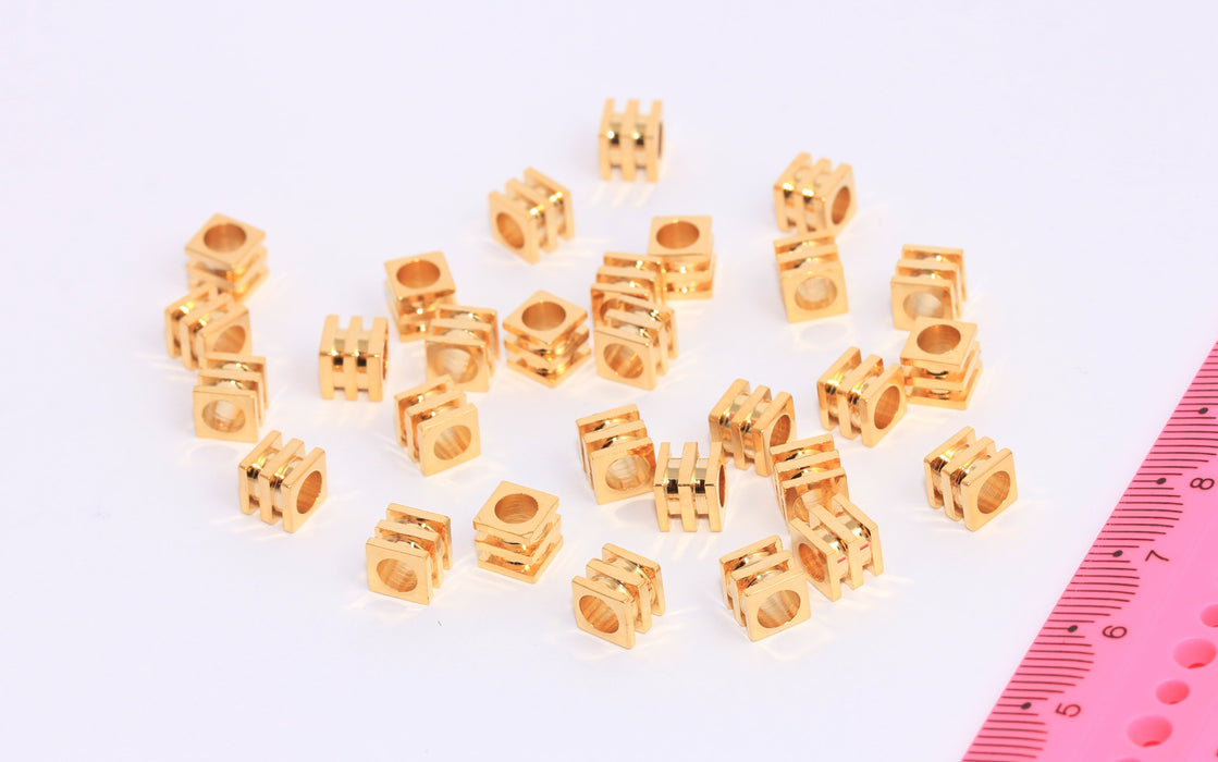 6mm 24k Shiny Gold Cube Beads, Geometric Beads, Tube BRT221