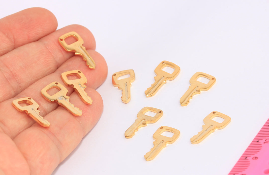 10x20mm 24k Shiny Gold Key Charms, Key Pendant, Key, BRT351
