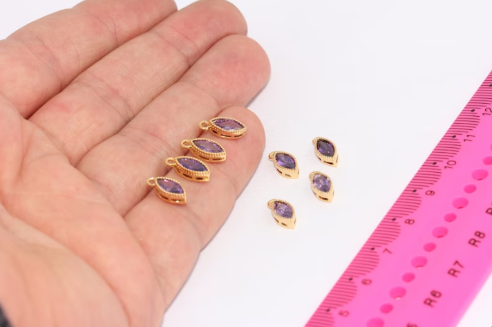 5x11mm 24k Shiny Gold ,Cz Purple Drop, Drop , ZRCN63