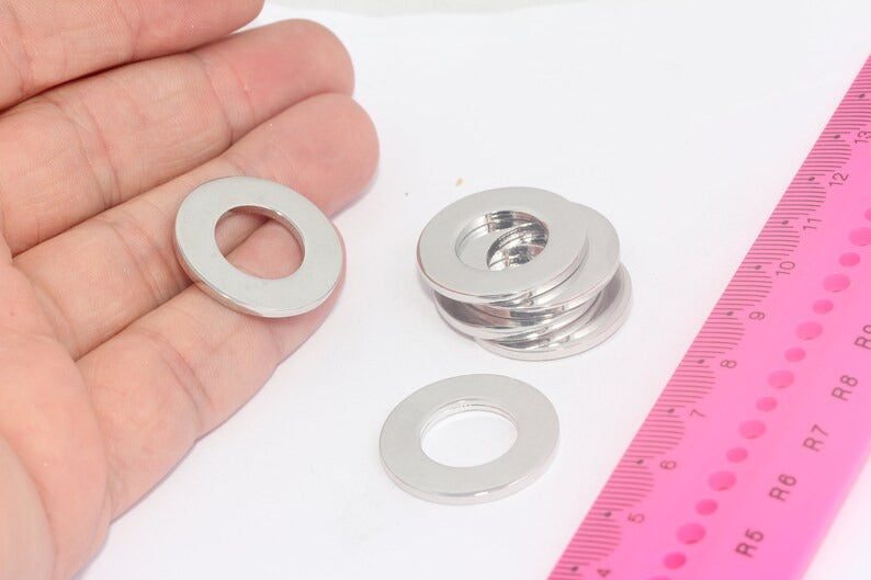 Anello chiuso placcato rodio da 25 mm, connettore circolare, connettore rotondo, cerchi in argento, ciondoli circolari, componenti in argento, MTE1347