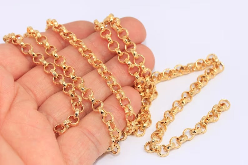 6mm 24k Shiny Gold Rolo Chain, Soldered Chain, Soldered Chain, Round Link Chain, Bulk Lot Chain, Gold Plated Chains, CHK79-3