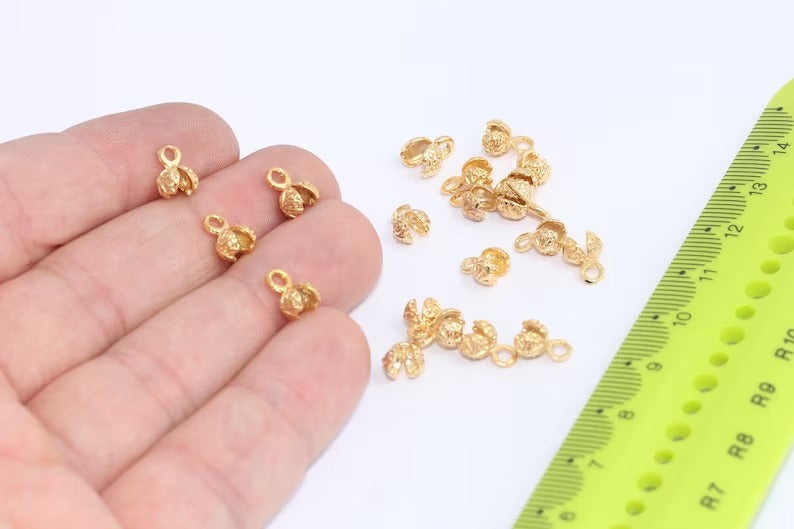 10mm 24k Shiny Gold ,Crimp Ends, Cord ,Chain Crimps AE261