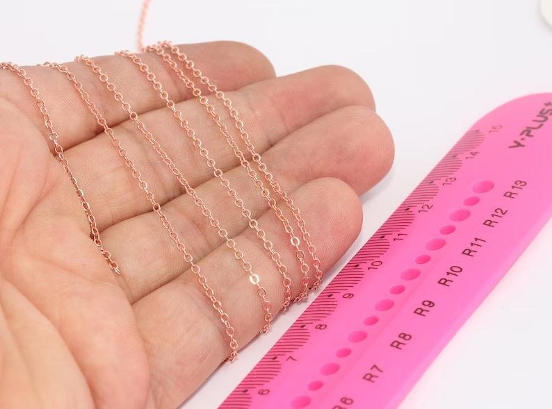 1,5x2mm Gül Altın Kablo Zinciri, Toplu Lot, Gül Altın, BXB14