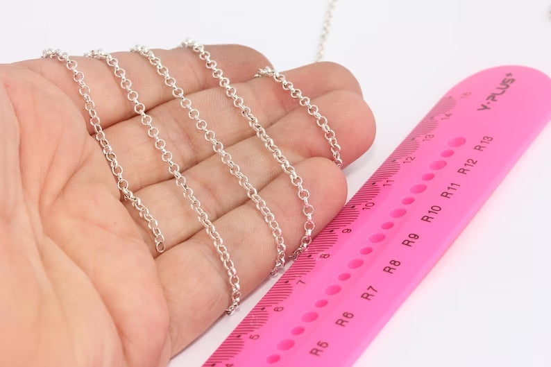 2,4mm Silver Color Rolo Chain, Soldered Chain, Bulk Lot , Brass BXB24