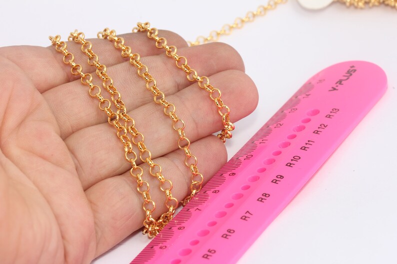 4mm 24k Shiny Gold Rolo Chain, Gold Belcher Chains, Gold        BXB27