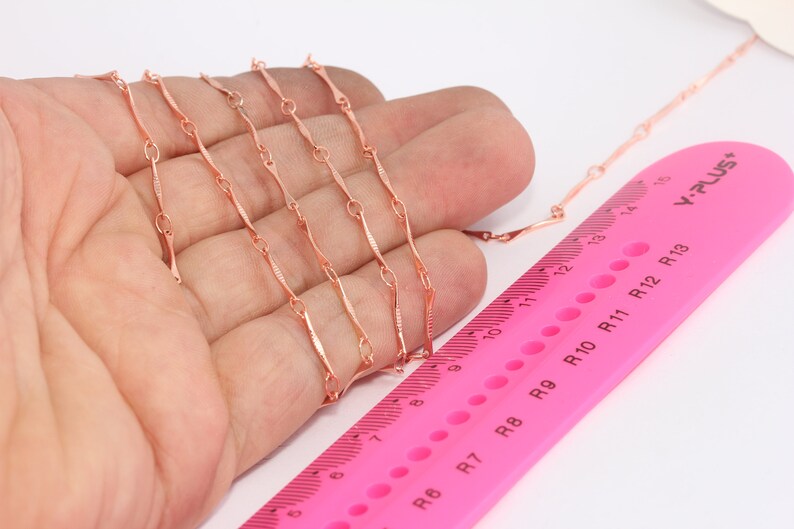 1x11 mm Gül Altın Çubuk Zincir, Lehimli Zincir, Kolye Zinciri, BXB35