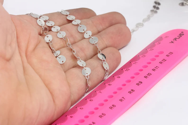 6mm Silver Plated Coin Chain, Disc Coin Chains, Brass Disk Chains, Bulk Lot Chain, Ankle Bracelet Chain, Silver Plated Chains, BXB45-1