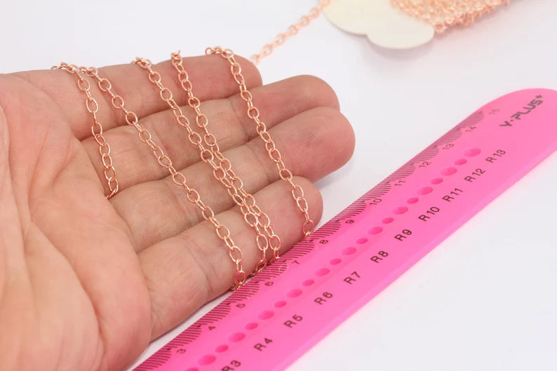 3x4mm Gül Altın Rolo Zincirler, Lehimli Zincirler, Gül Altın BXB56