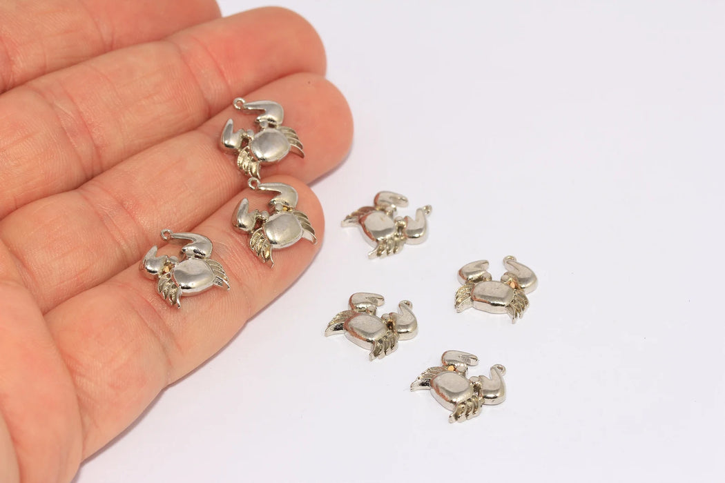 13x14mm Rhodium Plated Crab Charms, Crab Beads, Sea Animals, CHK102-4