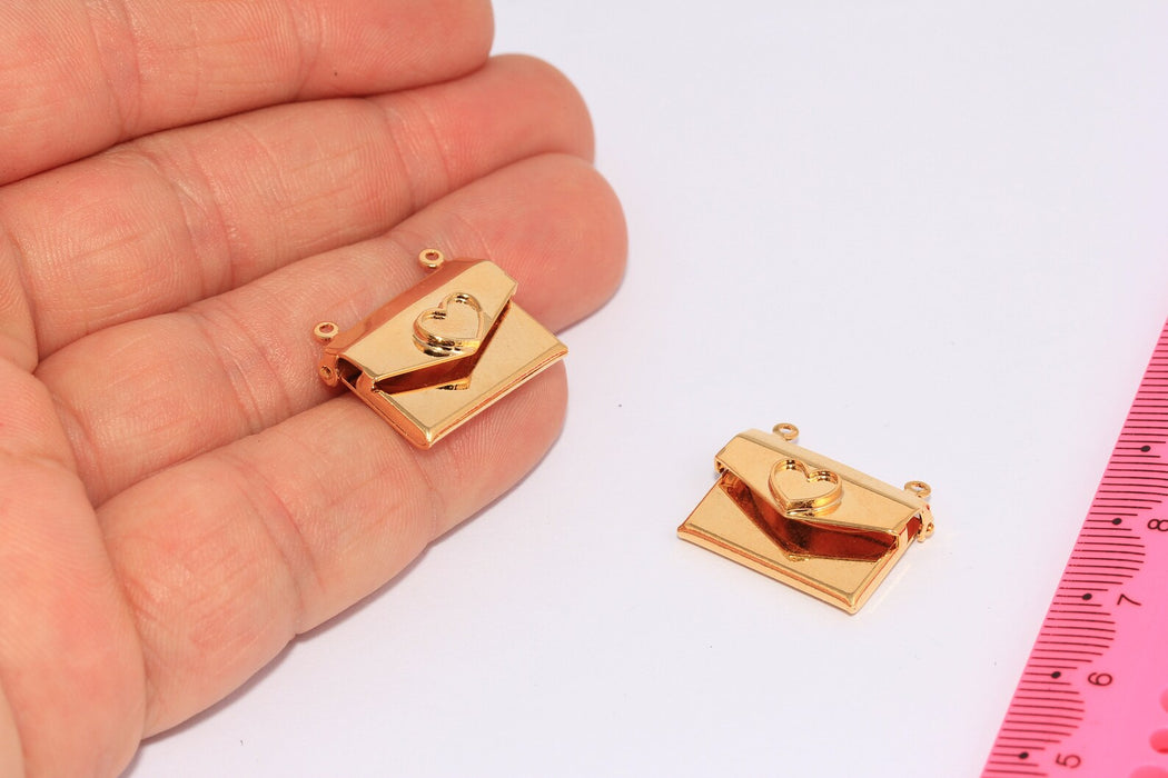 9x16mm 24 Shiny Gold Envelope Letter Charms, Envelope Pendant With Heart, CHK102-7