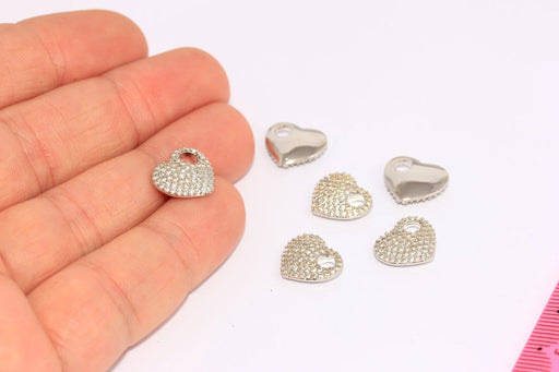 Rhodium Plated CZ Heart Charms