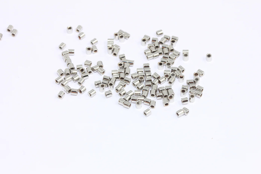 2x2mm Rodyum Kaplama Kıvrımlı Boncuklar, Kıvrım Tüpü, Küçük Kıvrım, CR136