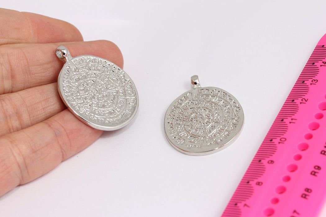 30x40mm Gümüş Kaplamalı Yunan Paraları, Antik Kolye Uçları, MTE284