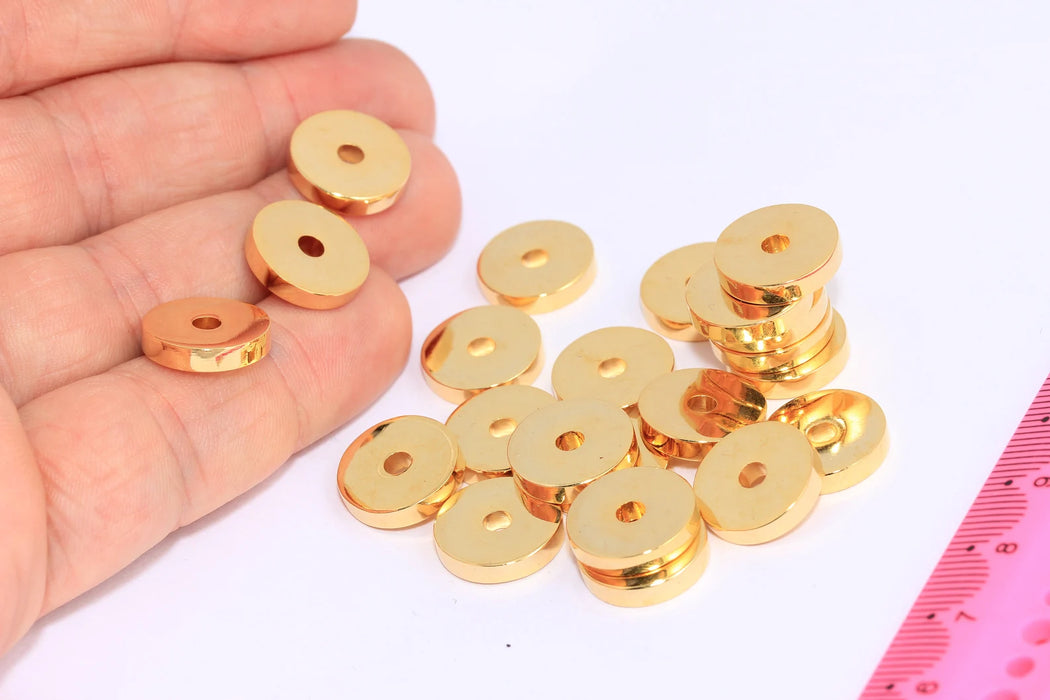 3x14m 24 ayar Parlak Altın Yuvarlak Tılsımlar, Yuvarlak Disk, Düz Disk Boncuklar, BRT4