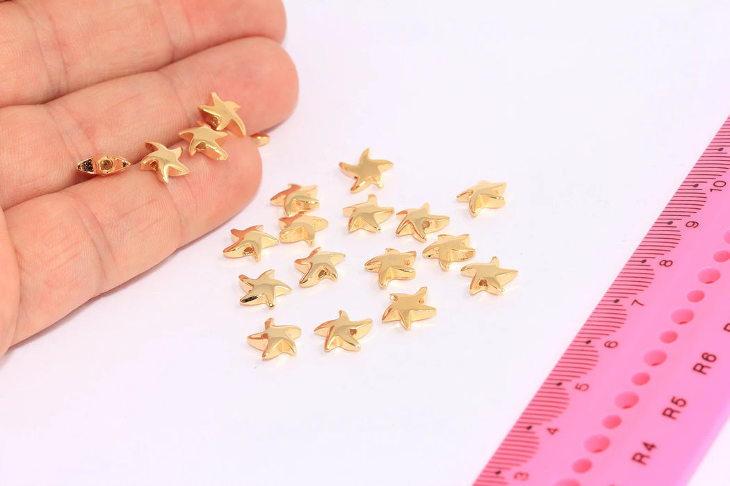 8,5mm 24k Shiny Gold Starfish Beads, Starfish Charms, Sea Animals, Starfish Pendant, Necklace Charms, Gold Plated Findings, SLM885