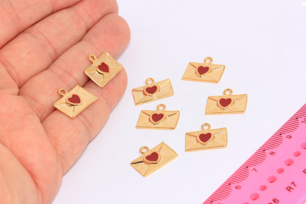 10x17mm 24k Shiny Gold Envelope Letter Charms, Envelope Pendant, Love Charms, CHK65-7
