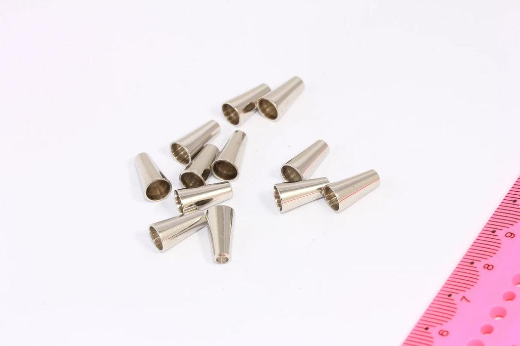 Rhodium Plated End Cap, Silver Cone Tassel Caps, Long End Caps, CHK508-7