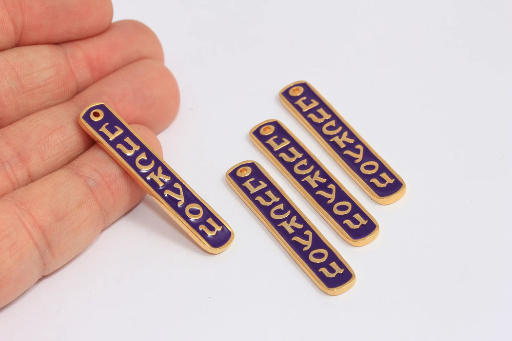 8x44 mm 24 Ayar Parlak Altın Külçe Tılsımlar, Mavi Mine Şanslısın Kolye, CHK429-4