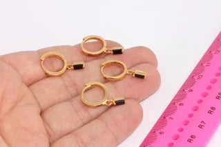 14mm 24k Shiny Gold Earrings, Leverback Earrings, Gold Plated Earrings, Baguette Earrings,         MLS926