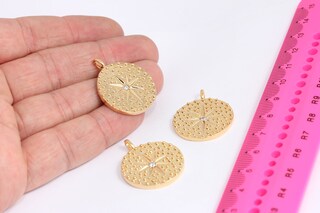 25x31mm 24k Shiny Gold Pole Star, Micro Pave North Star MTE472