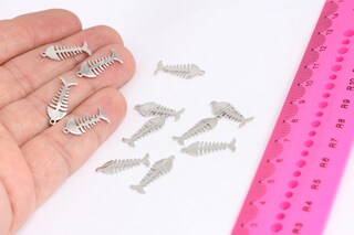 7x20mm Rhodium Plated Fishbone, Bone Charms, Brass MTE474