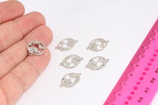 14x19mm Rodyum Kaplama Dünya Haritası Bilekliği, Küre, MTE576