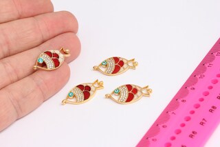 12x26mm 24 Ayar Parlak Altın Balık Takıları, Mikro Döşeme Takıları, MTE643
