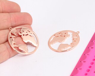 34mm Rose Gold ,World Map Pendant, Globe Pendant, MTE582