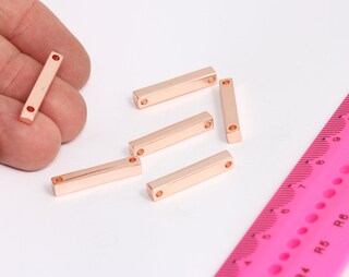 4x25mm Rose Gold Bar, Solid Brass Bar, Two Hole Bar, MTE660