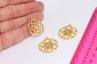 23x26mm 24 Ayar Parlak Altın Yaşam Çiçeği, Yoga Kolye, MTE248