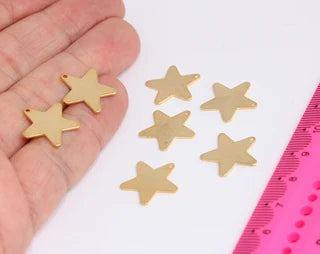 17mm 24k Shiny Gold Star Pendant, Star Disc, Charms, MTE352