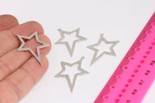 24x38mm Rhodium Plated Pole Star, Silver North Star Pendant, MTE344