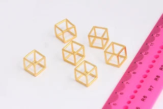 12mm 24k Matt Gold Cube Charms, Cube Necklace, Gold MTE347