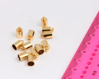 24k Shiny Gold Bead Caps, Inner Size 5mm, Cord End, Gold MTE332