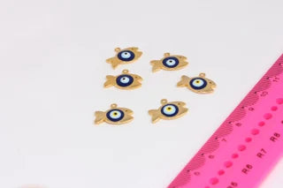 Ciondolo a forma di pesce in oro lucido 24k, 13x17 mm, smalto MTE298