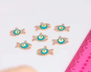 13x17mm Rose Gold Fish Charms, Fish Pendant, Enamel , MTE299
