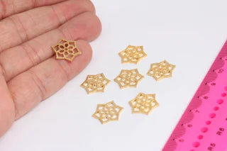 15 mm 24 Ayar Parlak Altın Lotus Tılsımları, Yaşam Çiçeği Kolye Ucu, MTE377