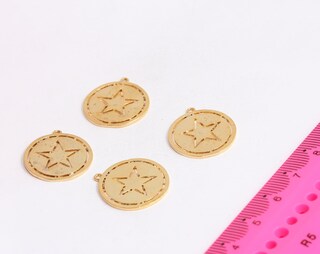 20x21mm 24k Shiny Gold Star Pendant, Star Disc, Star , MTE441