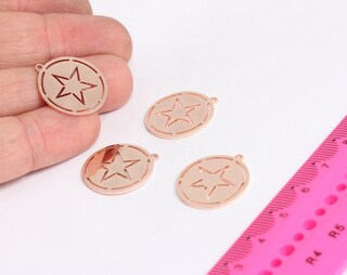 Ciondolo a forma di stella in oro rosa 20x21 mm, disco a forma di stella, stella, rosa MTE440