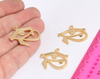 26x33mm 24k Shiny Gold Egyptian Eye, Horus Necklace MTE511