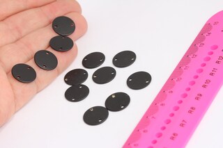 14mm Black Plated Round Charms, Two Hole Round Disc, MTE621
