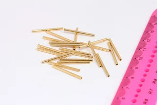 2x25mm 24 Ayar Parlak Altın Aralayıcı Tüpler, Tüp Boncuklar, Yuvarlak, MTE250