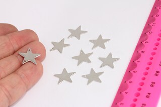 16 mm Rodyum Kaplama Yıldız Charms, İki Delikli Charms, MTE421