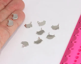 9x10mm Rodyum Kaplama Kuş, Kuş Süsü, Küçük Kuş, Pirinç MTE408