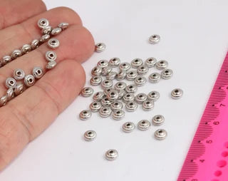 Perline distanziatrici placcate argento 5x2,5 mm, perline rondelle, MTE399