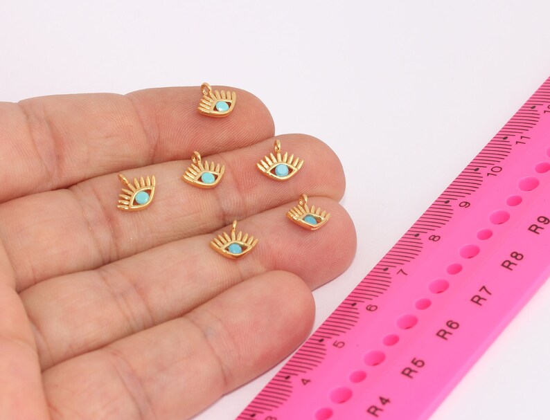 8x9mm 24k Shiny Gold Evil Eye, Turquoise Stone Micro Pave Evil Eye Pendant, BRT173