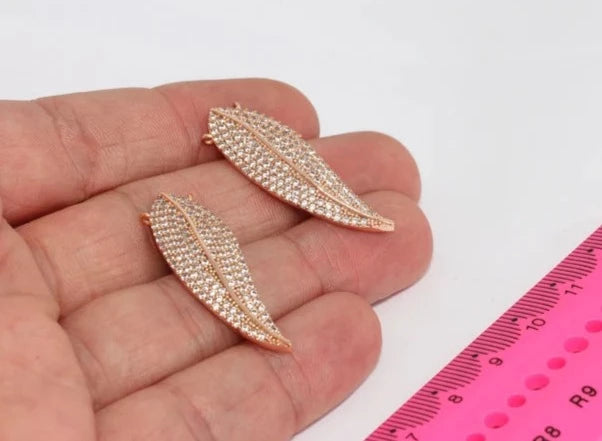 12x36mm Gül Altın Yaprak, CZ Yaprak Kolye, Gerdanlık, ZRCN545
