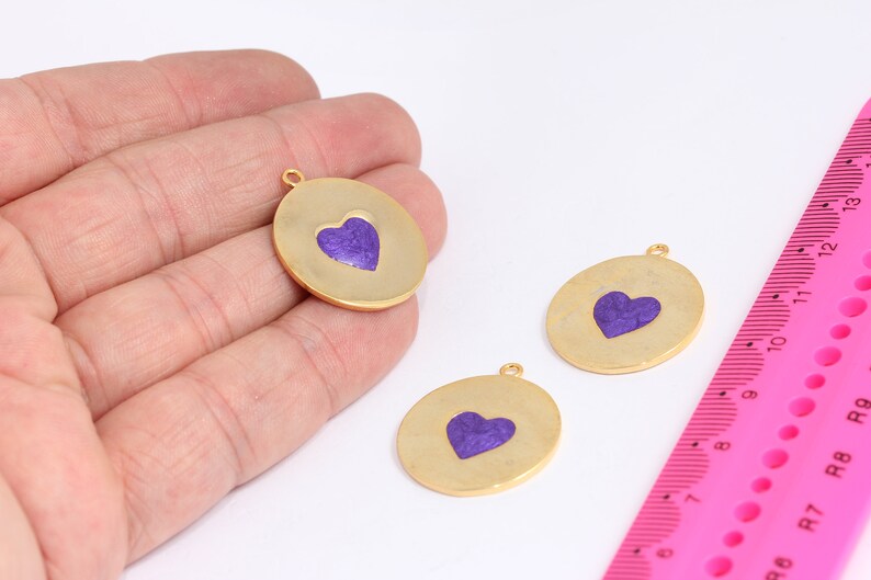 23x27mm 24k Shiny Gold Enamel Heart Charm, Gold , MTE490