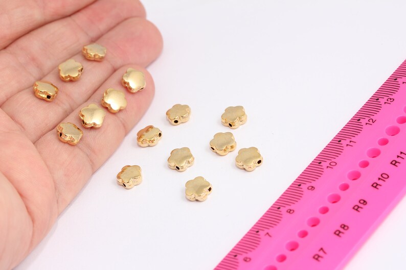 8mm 24k Shiny Gold Clover Beads, Daisy Beads, Gold MTE646